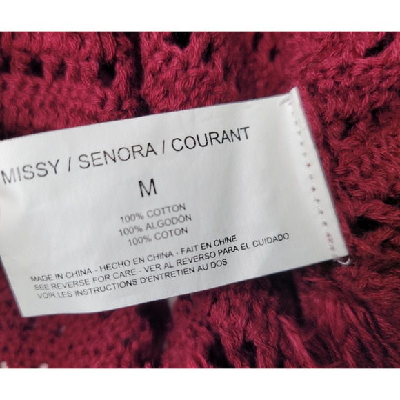 Nine West‎ American Vintage Crochet Fringe Tunic Top Sweater Size M Burgundy - Picture 7 of 10